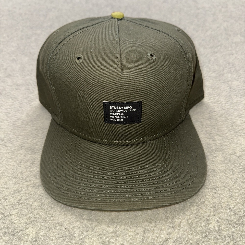 Stussy MFG Worldwide Tribe Snapback Hat Olive Green Military Patch Streetwear